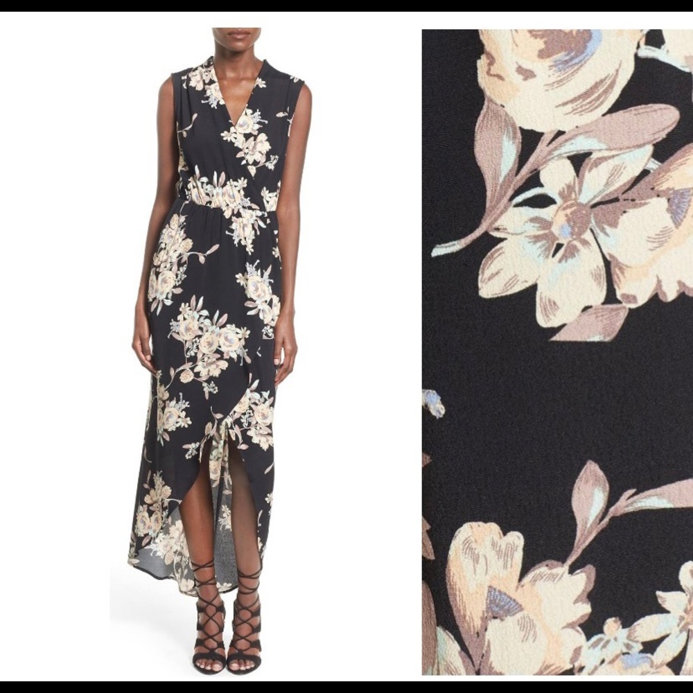ASTR Black and Floral high slit dress, size M
